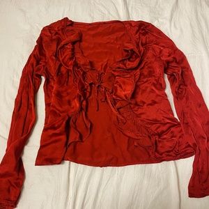 satin red blouse hugo boss